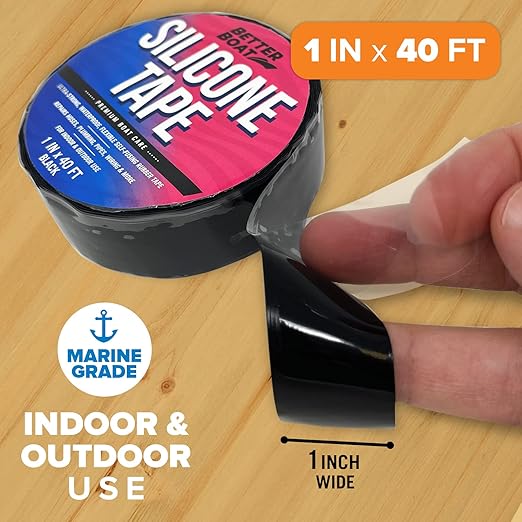 Better Boat Black Heavy Duty Silicone Tape, Self-Fusing Rubber Hose and Plumbing Water Pipe Repair Seal, Coax Electrical or Waterproof Tape for Leaks, 40ft