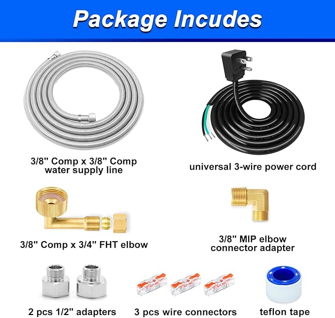 Dishwasher Installation Kit - 6 FT Stainless Steel Dishwasher Hose with 3/8" Compression Connections,Food Grade PEX Inner Tube Dishwasher Water Supply Line with Elbows,Adapters and 6 FT Power Cord
