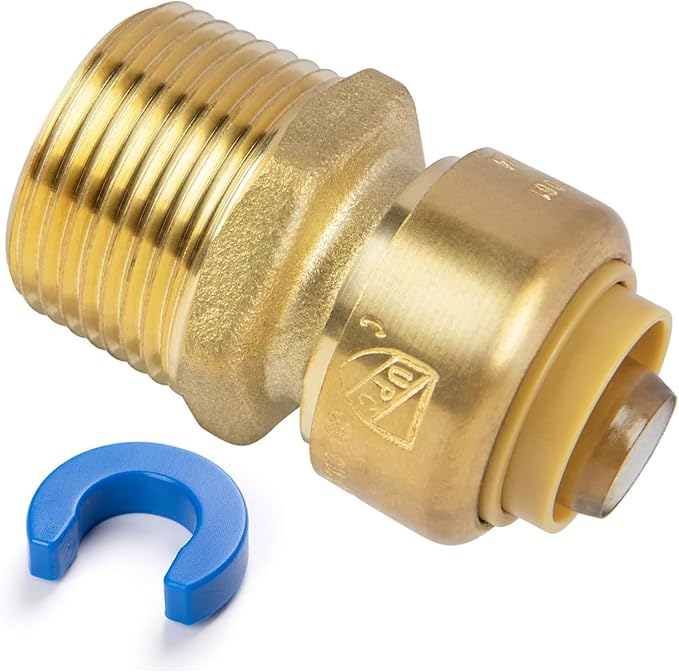 1/2" PTC to 3/4" NPT Male Reducing Adapter Push-Fit, Push to Connect Brass Plumbing Fitting for Copper, CPVC, PEX Pipes, With Upgraded Stiffener, Disconnect Clip Included, NSF & UPC Certified