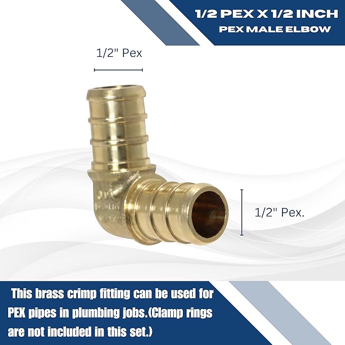 XFITTING 5 Pcs Brass Crimp Elbow Fitting, 1/2 Inch Pex, 23-3-2=5X