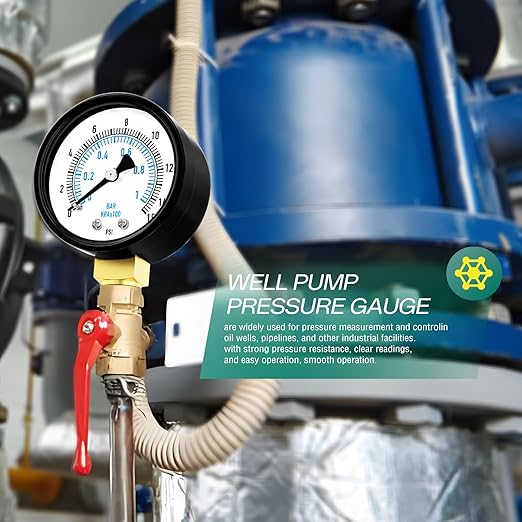 0-15PSI Well Pump Pressure Gauge 2" Dial Size, 1/4" NPT Lower Mount, 3-2-3% Accuracy, for Tube, Water Pump, Gas, Liquid, Pressure Test
