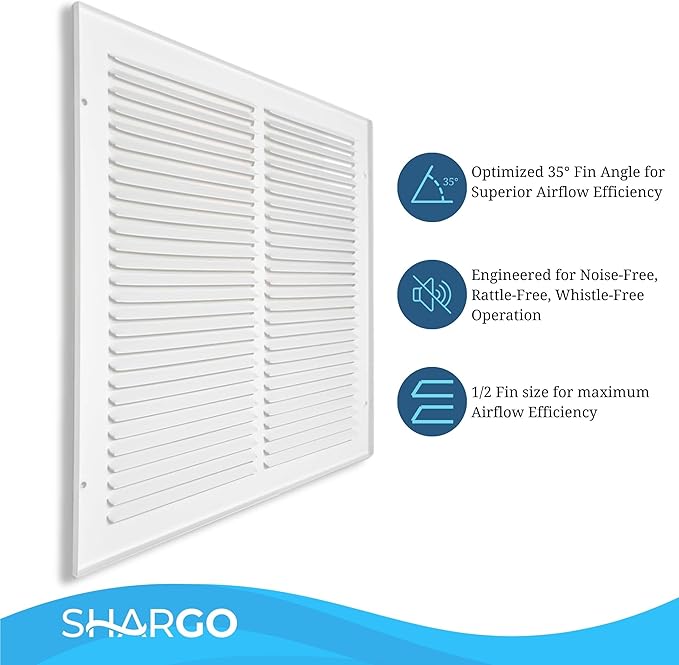 8 x 16 Inch Return Air Vent Cover, Solid Steel HVAC Grille for Wall or Ceiling, White Duct Opening, Durable Return Air Vent Cover, Airflow Ventilation Grille for Home or Office