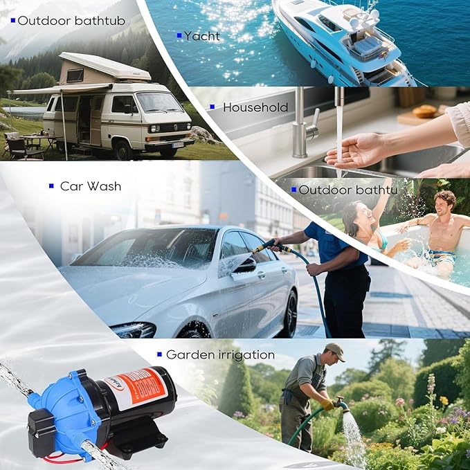 Upgrade 12V 80PSI7.5GPM RV Fresh Washdown Pump Kit Boat Washdown Pump,Five Chamber Self-Priming Diaphragm Pump with Heavy Duty Pressure Switch & Strainer for Boats, Marine, Yacht, Caravan, Camper