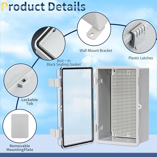 Outdoor Junction Electrical Box ABS Plastic Weatherproof Electrical Enclosure Box Clear(10.2"x6.2"x5.1")