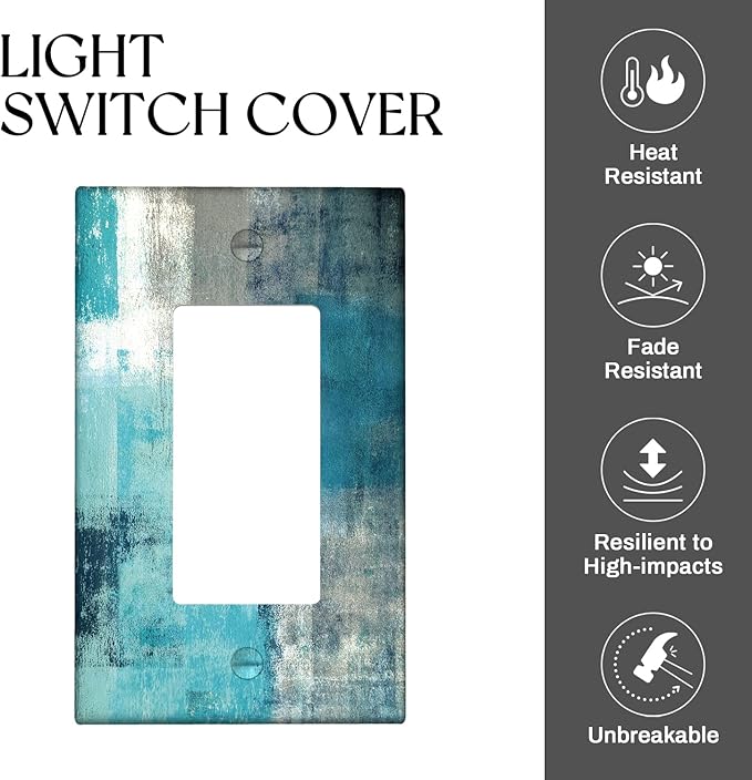 Turquoise and Grey 1-Gang Rocker Wall Plate Cover Teal Abstract Art Decorative Light Switch Cover Modern Electrical Outlet Covers Kitchen Accessories & Decor