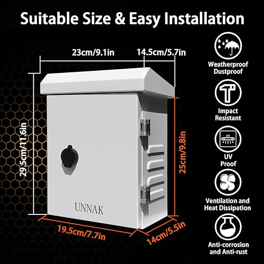 Outdoor Weatherproof Enclosure Electrical Box - 11.6x9.1x5.7 Outdoor Network Enclosure Exterior Box Ventilated Enclosure hinged Outdoor Galvanized Electrical Ventilation Design(295x230x145mm)