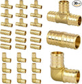30 Pack 1/2" Pex Fittings Set, 10 Pcs Each Elbow, Tee and Coupling, Heavy-Duty Brass Crimp Fittings for PEX Pipes with Leak-Resistant Construction, NSF & UPC Certified
