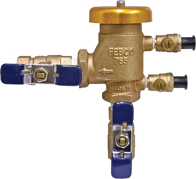 Febco 765 Series 1/2" Bronze Pressure Vacuum Breaker Backflow Preventer, Quarter Turn Shutoff, NPT Connections, Spring-Loaded Check Valves, Max Pressure 150 psi, Industrial Plant, Irrigation System