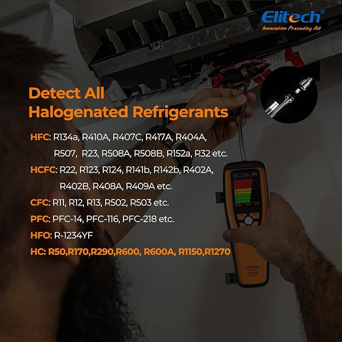 Elitech HVAC Refrigerant Leak Detector Heated Diode Sensor Halogen Freon Sniffer, Air Conditioning Detection, R22 R410A R134A R1234YF CFCs HCFCs HFCs, ILD-100H