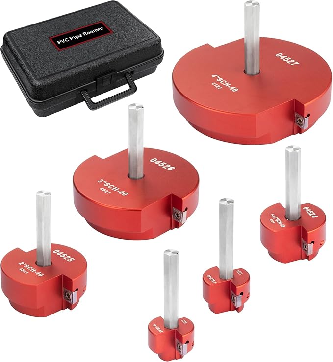 6Pcs Pipe Reamer with 2 Square Carbide Insert, 3/4inch, 1inch, 1-1/2inch, 2inch, 3inch, 4inch Head Aluminum, Fitting Saver, Socket Saver For SCH40 PVC, ABS PVC Pipe, CPVC