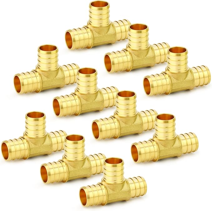 GASHER 10Pcs No Lead Brass 3/4" Pex Tee Fittings, 3/4 Inch Pex Fittings for Pex Tubing