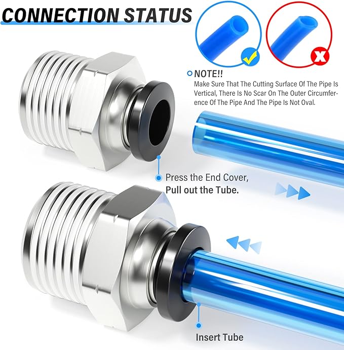 TAILONZ PNEUMATIC Male Straight 1/4 Inch Tube OD x 1/2 Inch NPT Thread Push to Connect Fittings PC-1/4-N4 (Pack of 10)