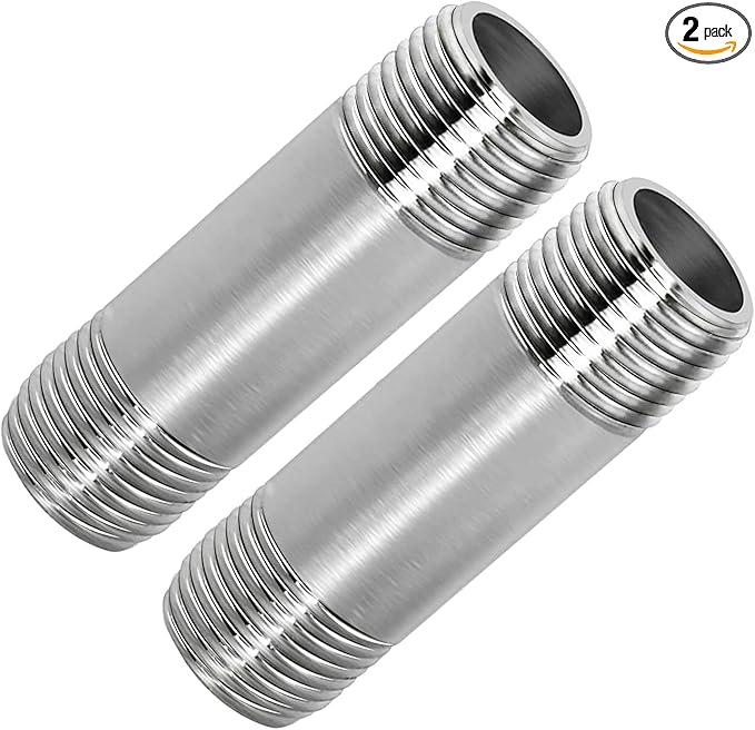 304 Stainless Steel Nipple Pipe Fitting 1/4" NPT X 1/4" NPT Male Thread Cast Pipe Fittings 2" 50mm Length (pack of 2)