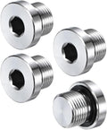 4-Pack Inner Hex Head Pipe Fitting Plug, 3/8 NPT 304 Stainless Steel Socket Bung Plug with Sealing Ring for Terminate Pipe Ends/Replacement Drains
