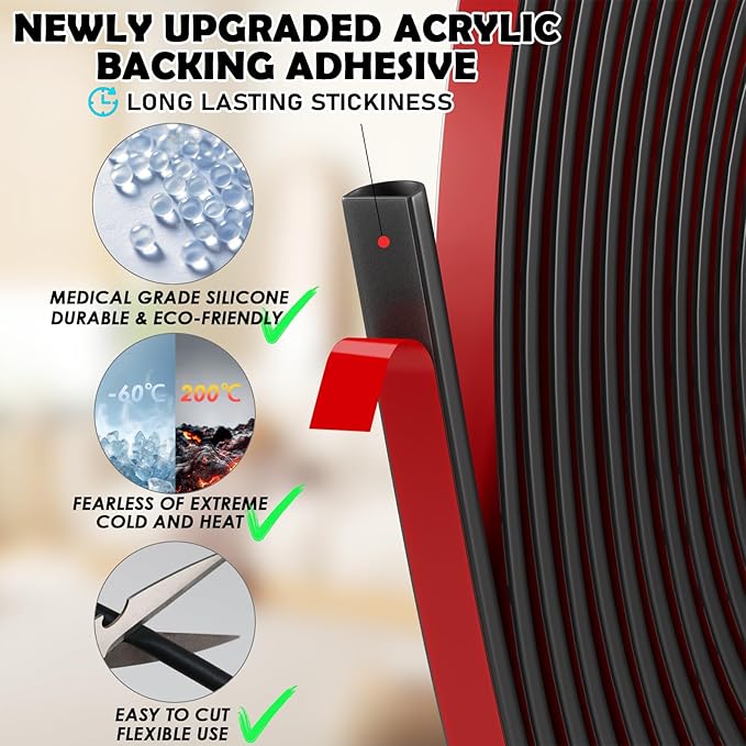 40FT Weather Stripping Door Seal - Self Adhesive Weather Insulation Strip Weatherstripping Silicone D Shaped Seal Strip Door Frame Gap Filler/Window Soundproofing