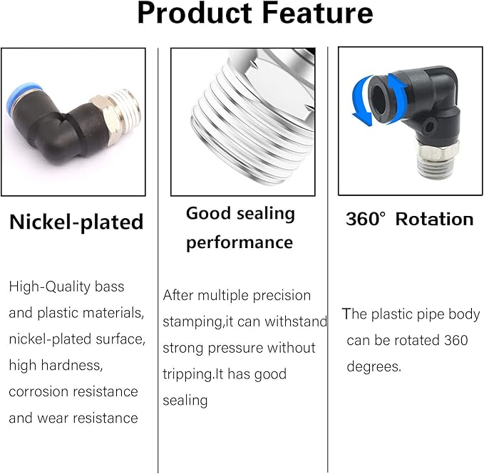 CEKER 4mm x 1/4" Npt Male Thread Elbow 90 Degree Push to Connect Fittings Air Fittings Pneumatic Quick Connect Fitting Airlines Push In Connectors 1/4 Tube Fittings 10Packs
