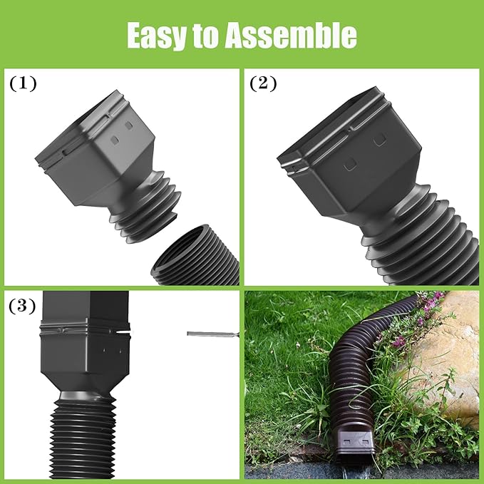 2 Pack Rain Gutter Downspout Extensions,Drain Downspout Extender Diverter, Flexible Downspout Extensions Can Extendable from 21 to 60 Inches (Black)