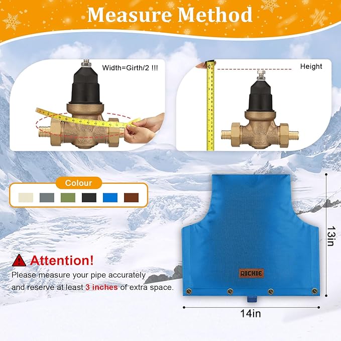 Backflow Preventer Insulated Cover (5°F) for Winter Freeze Protection, 14" W x 13" H Thickened Pressure Reducing Value & Well Pump Cover, Outdoor Waterproof Insulation Pouch for Sprinkler Valve, Blue