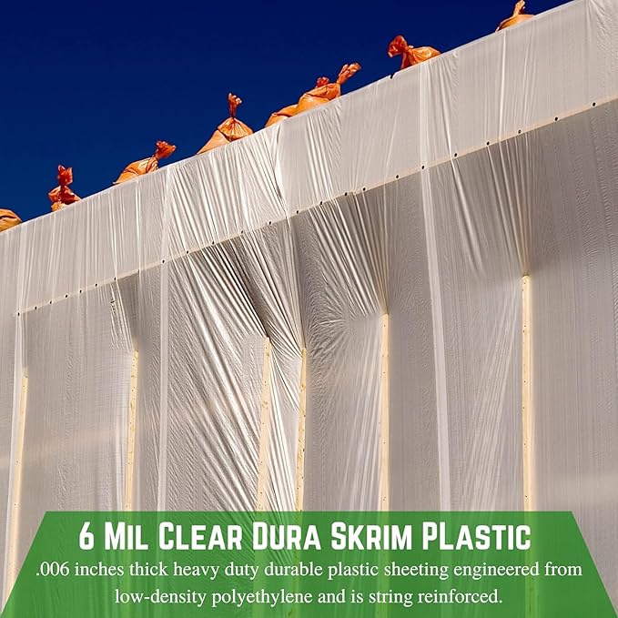 Farm Plastic Supply - Dura Skrim String Reinforced Clear Plastic Sheeting - 6 Mil - (6' x 100') - Reinforced Poly Film Tear Resistant, Weatherproof, Vapor Barrier Polyethylene Roll for Construction
