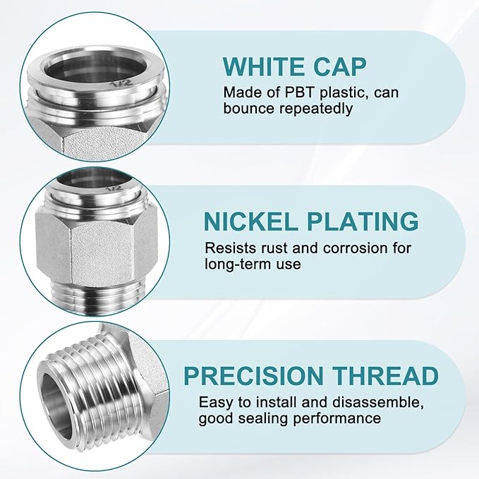 HARFINGTON Push to Connect Fittings 1/2" Tube OD x 3/8" NPT Thread Male Straight Union Fittings 304 Stainless Steel Quick Connect Pneumatic Accessories for Trailers Air Brake System