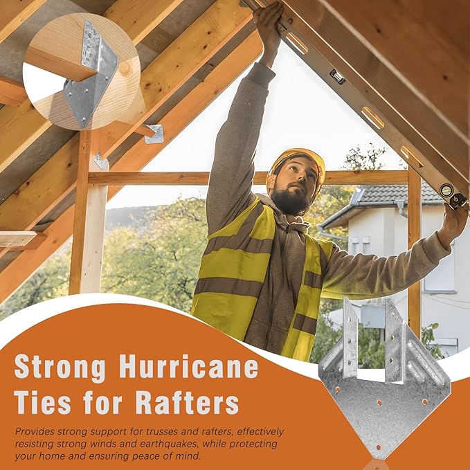 70 Pack 16-Gauge Hurricane Ties for Rafter, Heavy Duty Hurricane Straps, Robust Hot Dip Galvanized Rafter Ties Brackets, Joist Hangers for 2X Deck Joists