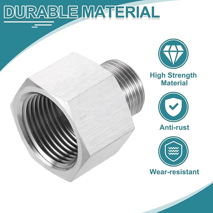 uxcell Pipe Fitting Reducing Adapter, M20 Male x 3/4" NPT Female 304 Stainless Steel Reducer Connector for Water Oil Air Pressure Gauge, Silver