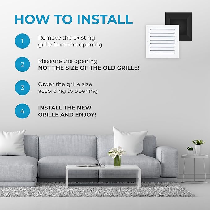 Aluminum 8 x 8 in (Duct Opening) 1-Way Air Duct Register Vent Cover for Ceiling and Wall - Modern HVAC Louver Vent Cover Adjustable – Durable Rustproof Wall Grille – Overall Size 9-5/8 x 9-5/8 Inch