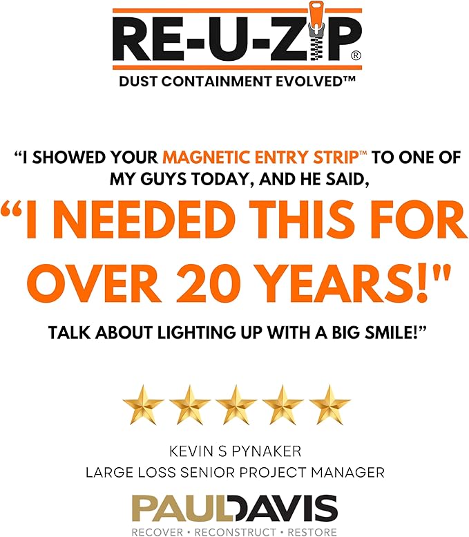 RE-U-ZIP® Self-Closing Ultra-Clear Magnetic Entry Strip Door Kit | Negative-Air Resistant and Reliable for Cleanrooms, Construction, Remodeling | Standard 6 Mil FR Vinyl (3.4 x 7.2 ft)