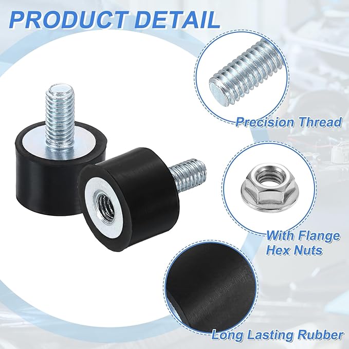 uxcell M5 Rubber Mounts, 2Pcs 15x10mm(DxH) Rubber Cylindrical Anti Vibration Isolator Shock Absorber with Lock Nut for Car Bobbin Generator Air Compressors