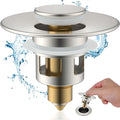 Hibbent All Metal Universal Bathroom Sink Stopper for 1.1''~2.3'' Basin, Pop Up Sink Drain Strainer, Brass Bullet Core Push Type Stopper, Stainless Steel Anti Clogging Drain Filter, Brushed Nickel
