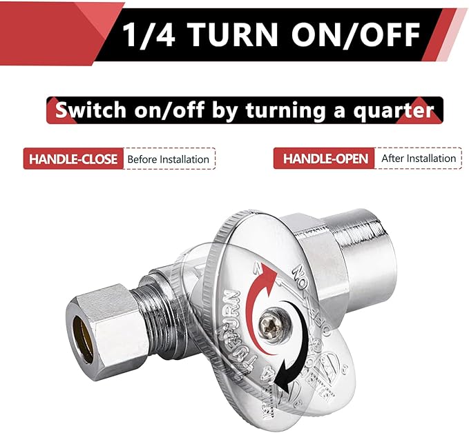 (Pack of 2) EFIELD 1/4 Turn Straight Stop Valve 3/8" OD Compression X 1/2" CPVC Pipe Connection, Chrome Plated Brass,(VALVE073)