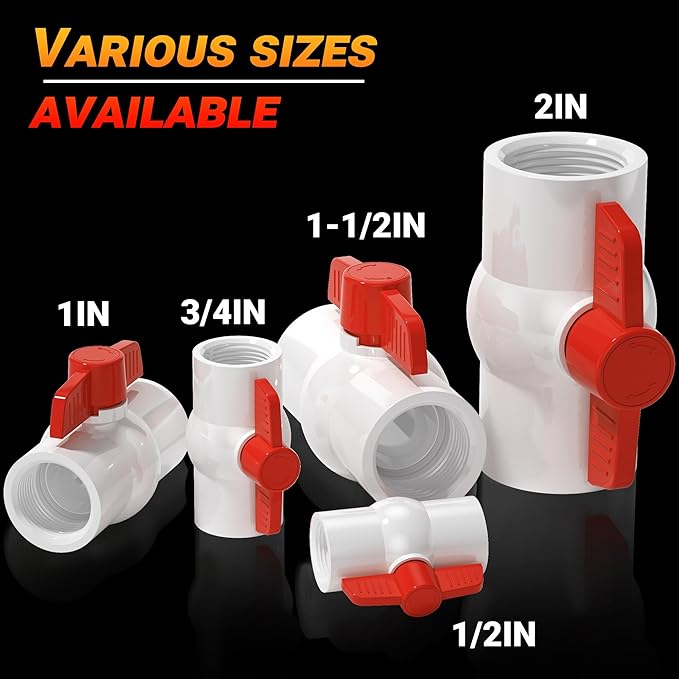 2 Pack 2'' NPT PVC Ball Valves, Red T Handle with Shut-Off Valve Socket, SCH40 Water Pipe Valve Threaded (NPT) for Water Project, Swimming Pool,Sewage Pump, Outdoor Plumbing & Irrigation System