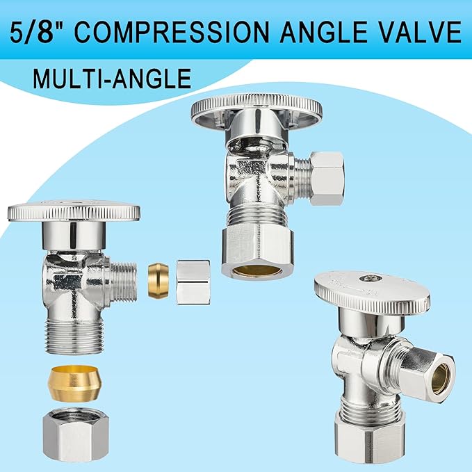 (10 Pack) Asterbacks Toilet Sink Shut Off Valve 5/8" Compression x 3/8" Compression Quarter Turn Water Angle Stops Valve