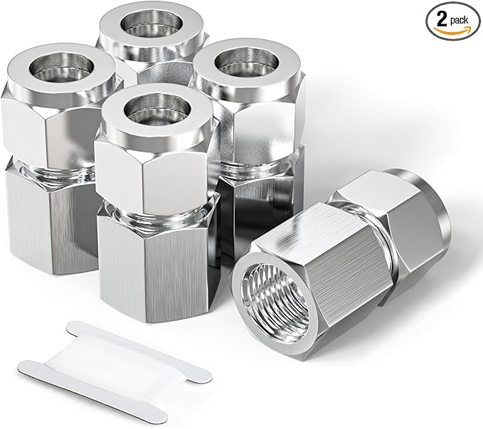 TAISHER 2PCS 304 Stainless Steel Compression Tube Pipe Fitting Connector, 3/8" Tube OD x 1/4" NPT Female Straight Adapter
