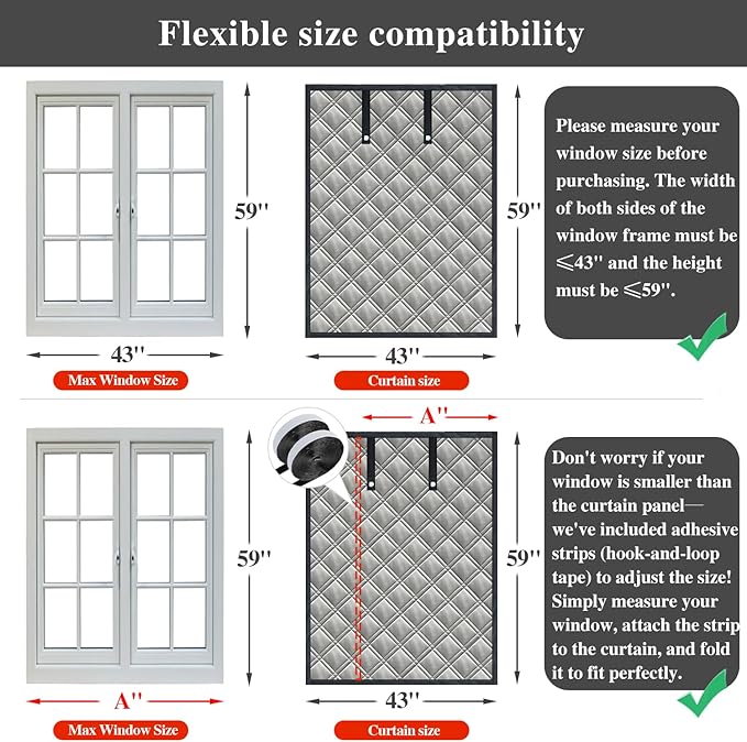 Gulrear 43"x59" Window Insulation Kit for Winter,3Layer Thermal Window Insulation Cover for Winterizing to Block Cold Drafts and Insulates,Features Velcro for Adjustable Fit for RV,Indoor Window