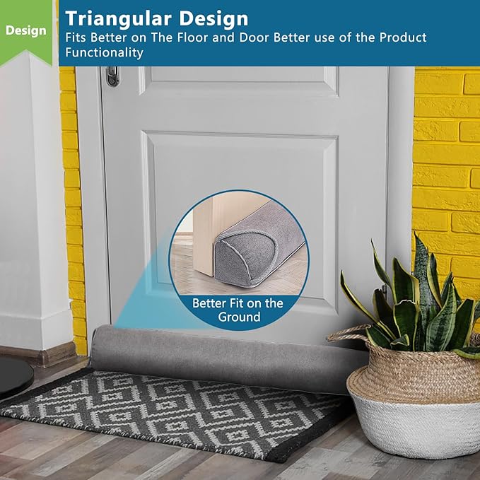 Triangular Under Door Draft Stopper 28 inch Heavy Duty Door Draft Blocker Bottom Door Seal Noise Air Door Guard for Doors and Windows, Gray