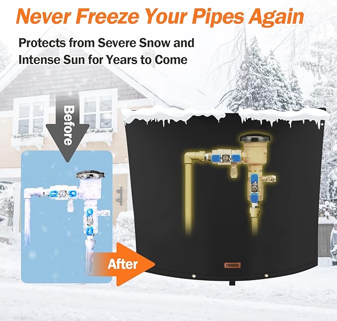 Backflow Preventer Pipe Insulation Cover (5°F) - Irrigation Sprinkler Valve Insulated Pouch - Water Well Pump Cover - Sturdy 5 Layers for Winter Freeze Protection, 24" W x 18" H, Black