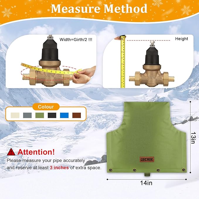 Backflow Preventer Insulated Cover (5°F) for Winter Freeze Protection, 14"W x 13"H Thickened Pressure Reducing Value & Well Pump Cover, Outdoor Waterproof Insulation Pouch for Sprinkler Valve, Green