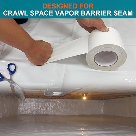 Golden Fox Vapor Barrier Tape, 2 Pack 4'' x 180' Roll, 9 Mil White Polyethylene Moisture and Vapor Barrier Seam Tape for Crawl Spaces, Marine Use, Insulation Tape, Underlayment & More, Waterproofing