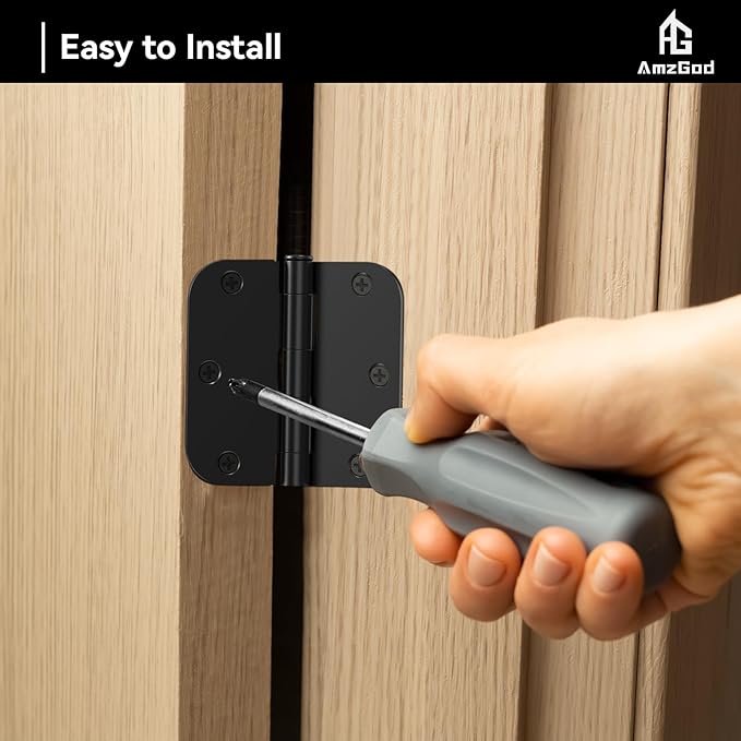 Door Hinges Matte Black - 108 Pack Black Door Hinges 3.5 Inch Rounded Interior Door Hinge with 5/8" Radius Corners - Black Hinges for Doors 3 1/2 Inches Flat Iron Residential Door Hardware
