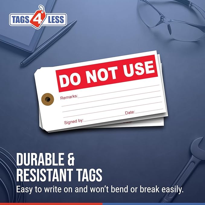 Tags 4 Less Production Quality Control Hang Tags – Equipment Preventative Maintenance Labels, for Easy Record-Keeping for Inventory Status (Do Not Use, Pack of 100)