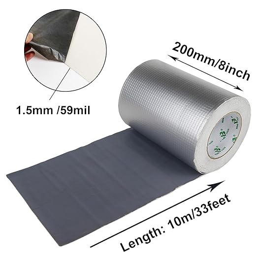 BOMEI PACK Butyl Tape, Waterproof 8" W X 33'L, Multi-Use Leak Repair for Boat and Pipe Sealing, HVAC Ducts, Roof Crack, RV, Awning, Window Sealing, Upgraded Leak Proof Butyl, 1Pack