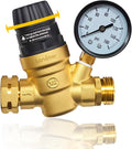 RV Water Pressure Regulator Valve With An Adjustable Knob, NO Tool Required, Brass Lead-Free Water Pressure Reducer with Gauge and Inlet Screen Filter for RV Camper Travel Trailer