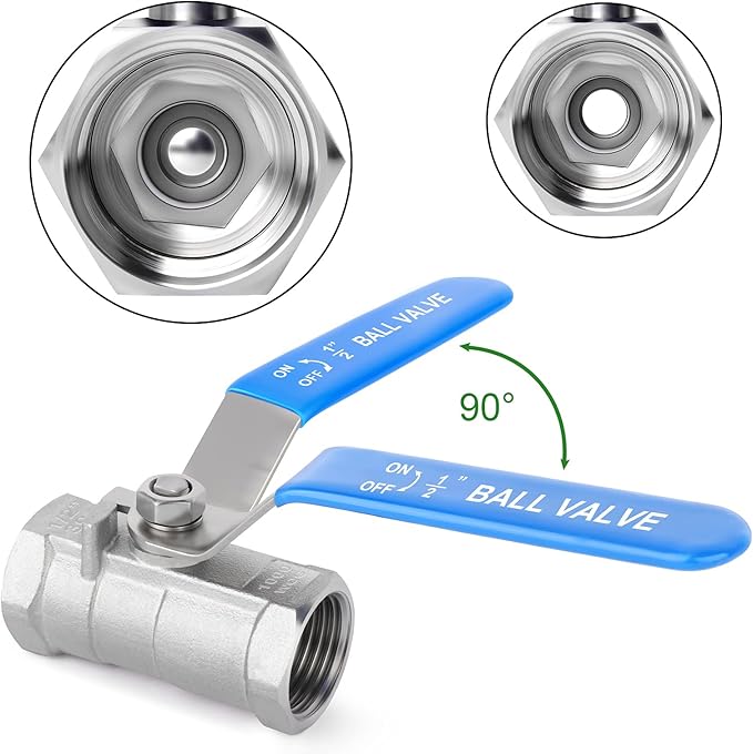 TAISHER 4 Pcs 1/2 Inch FNPT Ball Valve Kit, 304 Stainless Steel with Blue Handles & Nipple