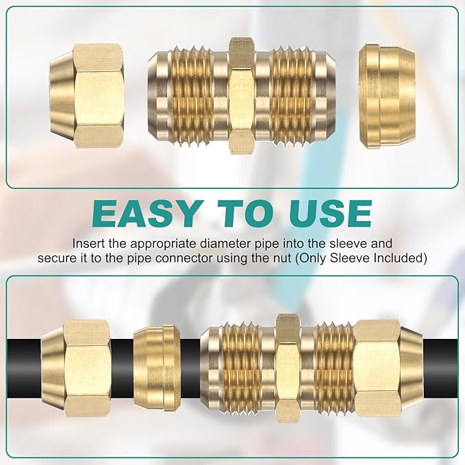 PATIKIL 6 mm OD Tube Compression Sleeves Ferrules, 16 Pack Brass Ferrule Compression Fittings for Water Oil Air Pipes