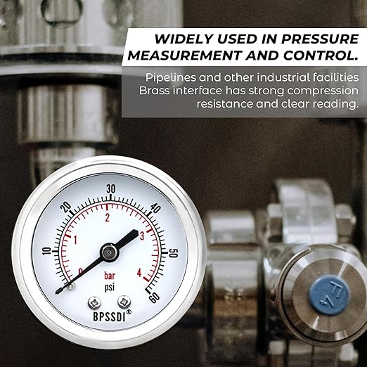 0-60 Psi Low Pressure Gauge, 2" Dial Size, 1/4 NPT Back Mount, Stainless Steel Case for Water Pressure Gauge Test for Water Pipe, HVAC(with Tape)