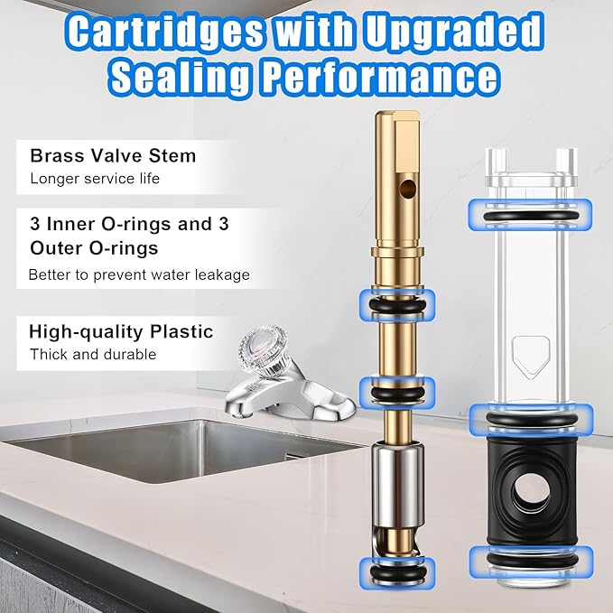 Enhon 2 Pack Dual Seal Cartridge Replacement Compatible with Moen 1225 1225B, One Handle Lavatory and Bathroom Faucet Cartridge Fits Single Handle Faucet/Showers, Brass