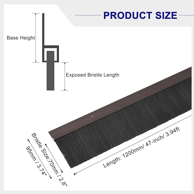 uxcell 2Pcs Door Brush Bottom Sweep H-Shape Aluminum Alloy Base with 2.8-inch PP Brush for Home, Industrial (47-inch L, Brown)