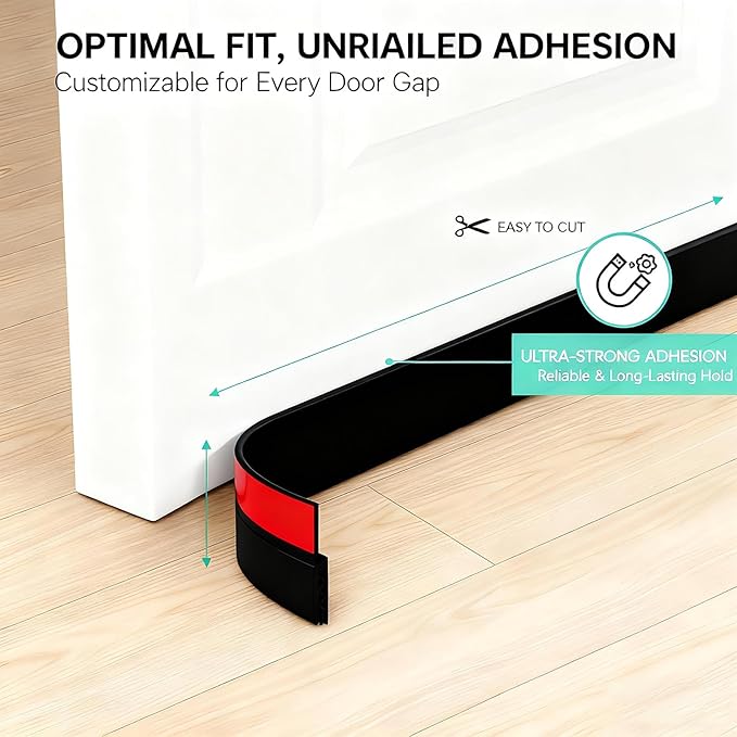 2 Pack Door Draft Stopper for Bottom of Door, 39" Silicone Weather Stripping Door Seal Strip, Self Adhesive Door Sweep Noise and Dust Blocker, Energy Saving Under Door Draft Blocker for Home & Garage