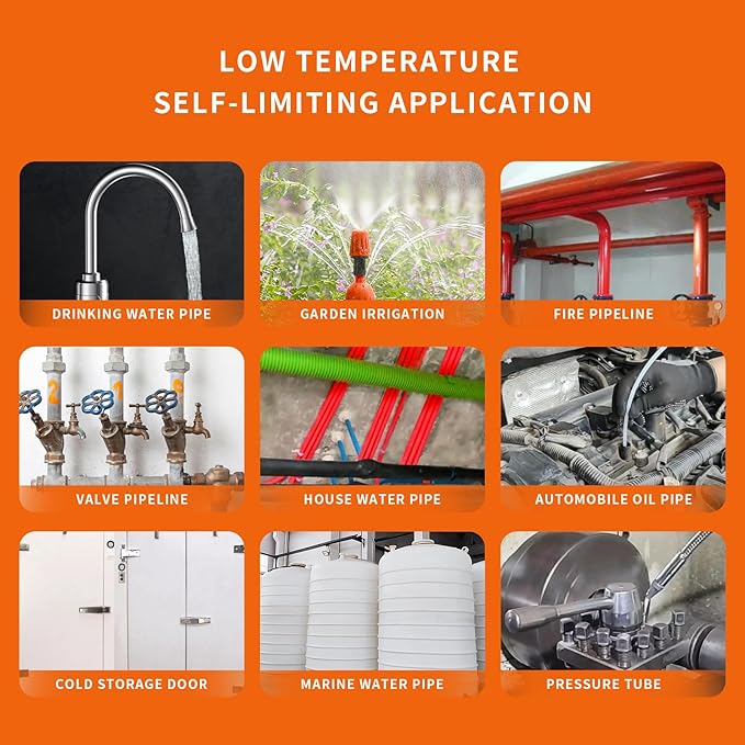 100FT Heat Tape for Water Pipes Freeze Protection IP65 Waterproof 7W/FT 110V BDDFOTO Heat Cable With GFCI Protection and Thermostat,Self-Regulating Pipe Heater for Roof/RV/Water Storage Tank